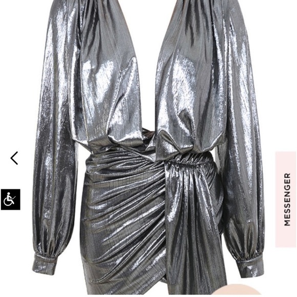 House of CB ALVONA METALLIC SILVER DRAPE MINI DRESS - Picture 9 of 16